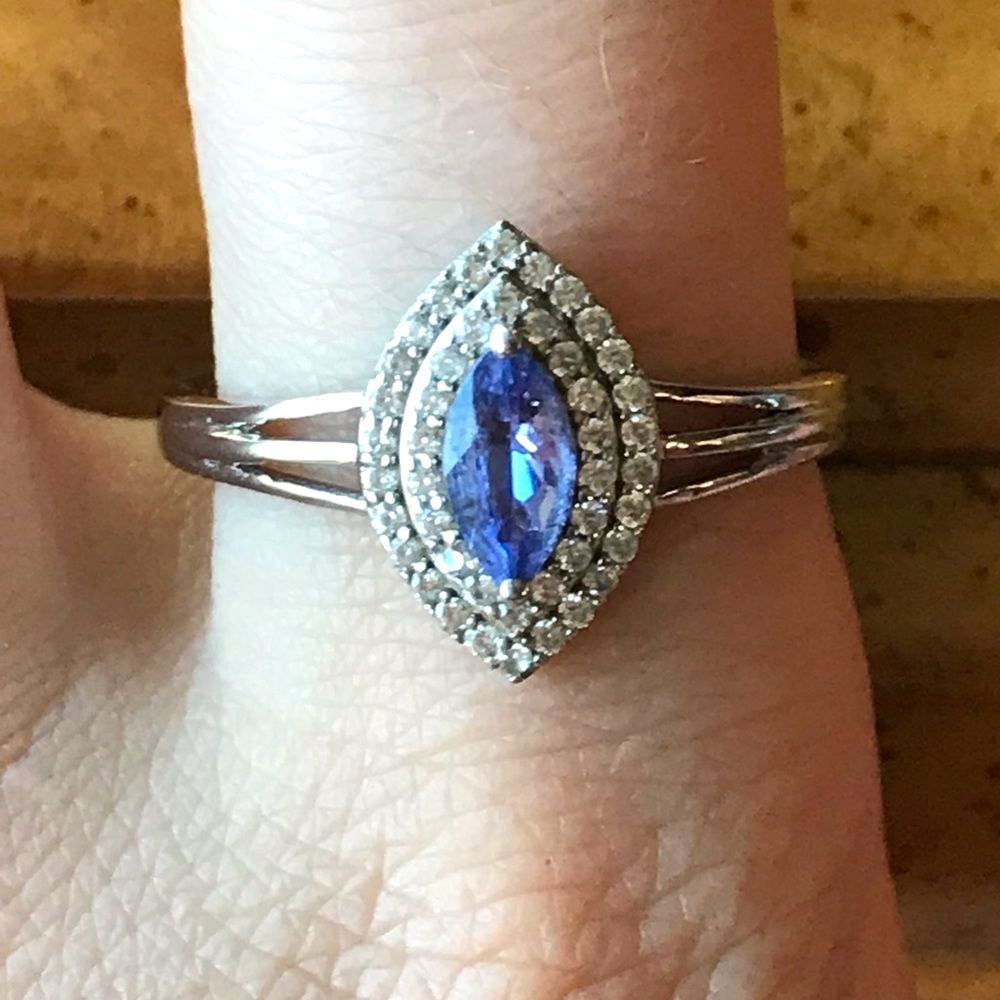 Natural Tanzanite Sterling Silver Double Halo Ring Size 10